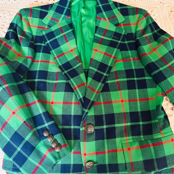 SOLD. 2-Piece Vintage Blazer Vest green Plaid Wool D’Camm, Ltd. Hamden Medium - Picture 6 of 11